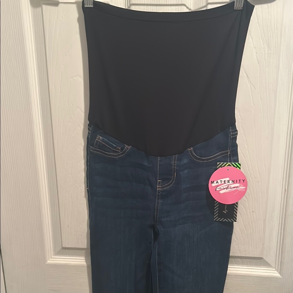 Maternity Blue Jeans with Black Waistband